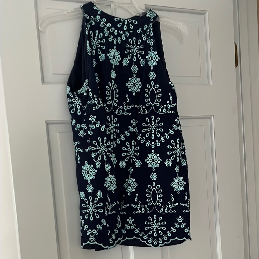 Floral Patterned Tank Top - Navy and Light Blue